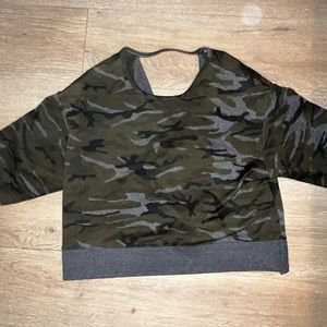 Camo open back crop sweater